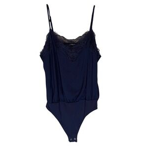 Express Conscious‎ Edit Navy Blue Lace Trim Bodysuit M V-Neck Camisole Coquette